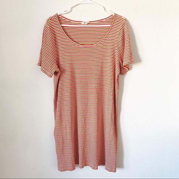 Madewell Swingy Tee Dress in Pink/Brown Stripe XL - Picture 5 of 7